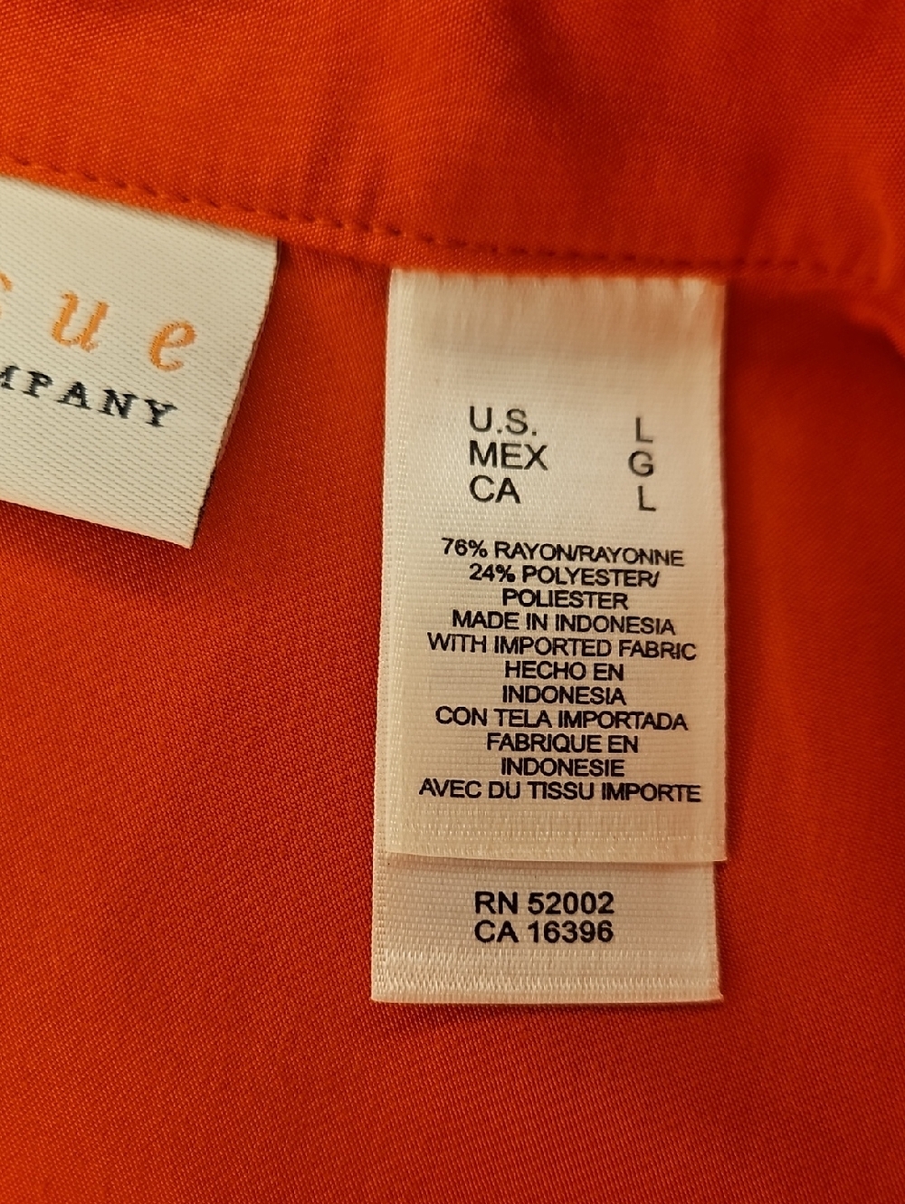 First Issue Liz Claiborne Orange Sleeveless Button Down Collared Shirt, Size L - Picture 6 of 7